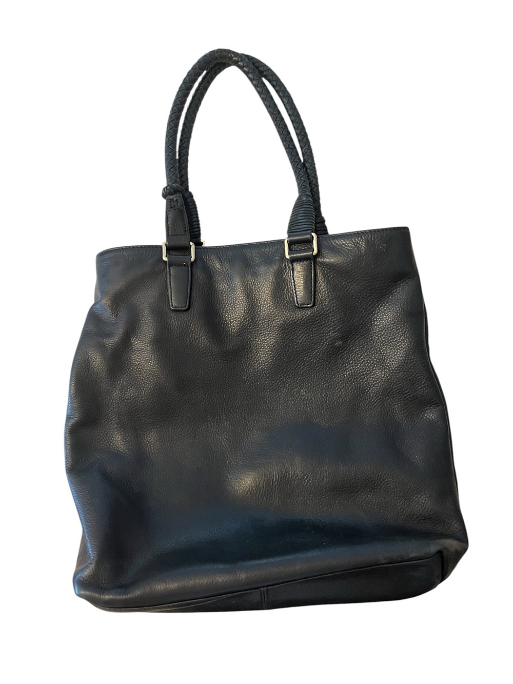 Margot New York Large Tote Bag Black Leather Double Braided Handles Classic